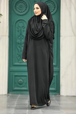 Neva Style - Siyah Tesettür Namaz Elbisesi 2306S - Thumbnail