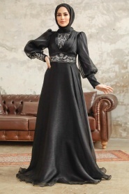 Neva Style - Stylish Black Modest Islamic Clothing Prom Dress 3753S - Thumbnail