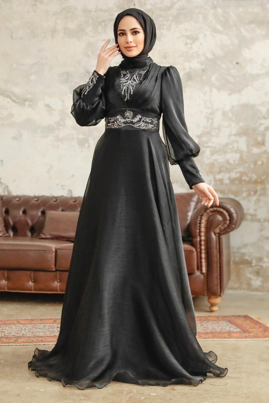Neva Style - Stylish Black Modest Islamic Clothing Prom Dress 3753S