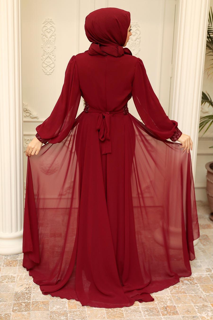 Neva Style - Stylish Claret Red Hijab Wedding Gown 22071BR