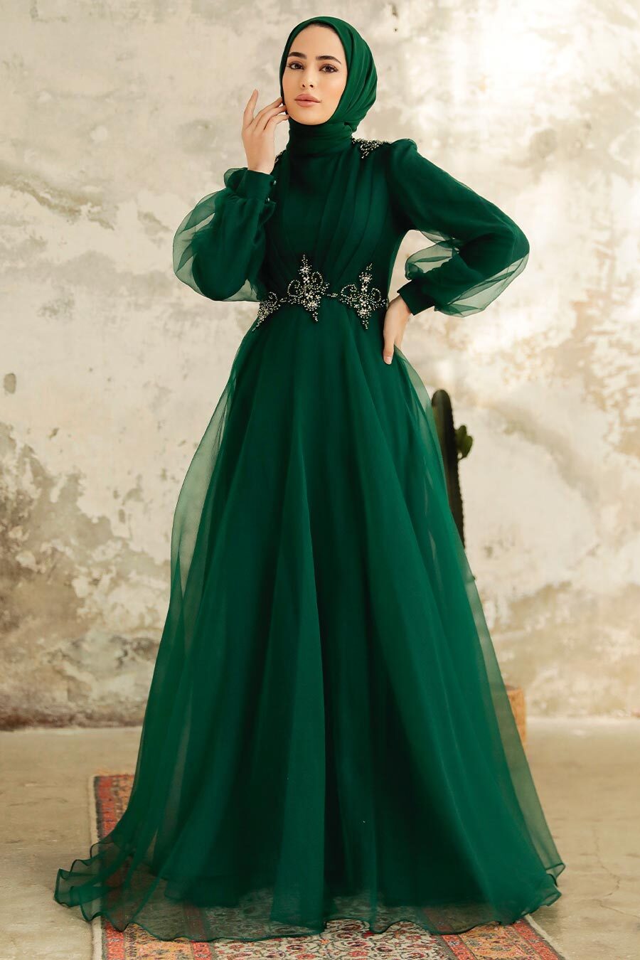 Neva Style - Stylish Emerald Green Muslim Bridal Dress 22571ZY