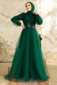 Neva Style - Stylish Emerald Green Muslim Bridal Dress 22571ZY - Thumbnail