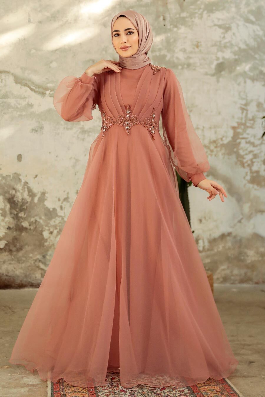 Neva Style - Stylish Terra Cotta Muslim Bridal Dress 22571KRMT
