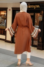 Neva Style - Volan Kollu Kahverengi Tesettür Kimono 10455KH - Thumbnail