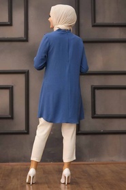 Neva Style - Yakası Bağlamalı İndigo Mavisi Tesettür Tunik 512IM - Thumbnail