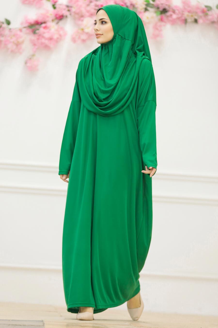 Neva Style - Yeşil Tesettür Namaz Elbisesi 2306Y