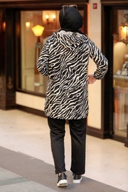 Neva Style - Zebra Desenli Siyah Tesettür İkili Takım 1196S - Thumbnail