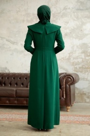 Tesettürlü Abiye Elbise - Boncuk Detaylı Zümrüt Yeşili Tesettür Abiye Elbise 38091ZY - Thumbnail