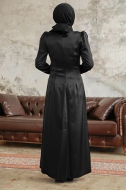 Tesettürlü Abiye Elbise - Boncuk İşlemeli Siyah Tesettür Abiye Elbise 38102S - Thumbnail