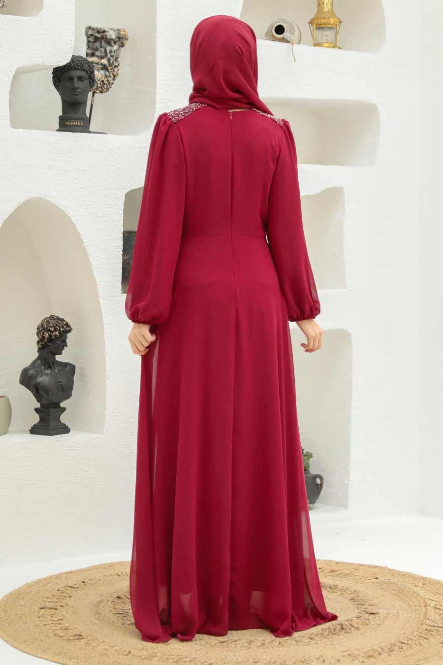 Tesettürlü Abiye Elbise - Claret Red Hijab Evening Dress 33490BR ...