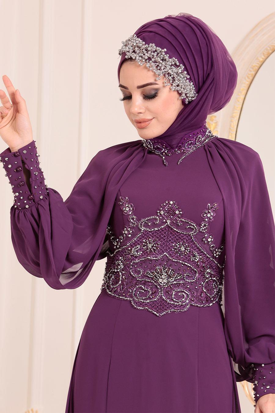 Tesettürlü Abiye Elbise - Fuchsia Hijab Evening Dress 18630F ...