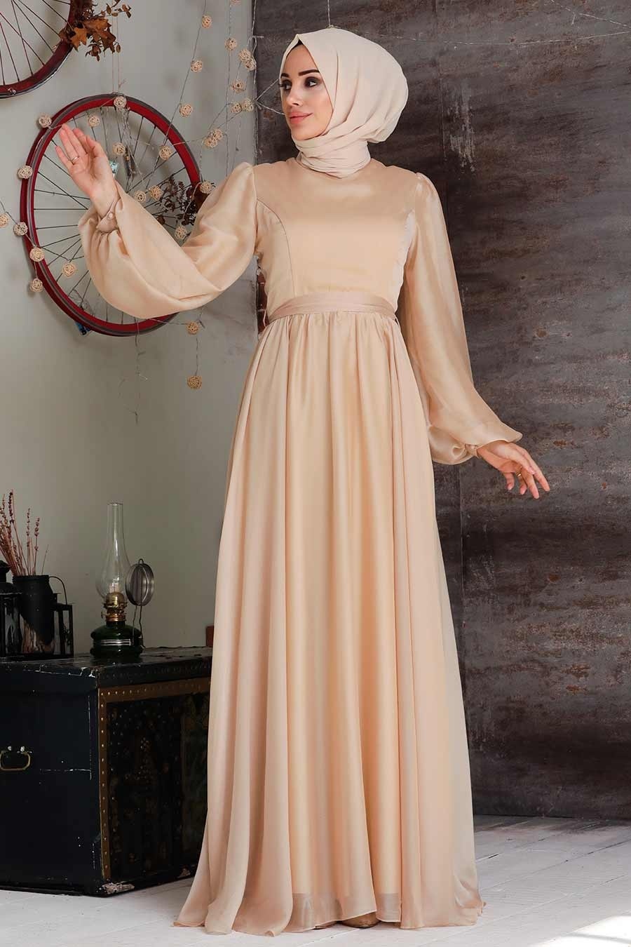 yetersiz yüzgeç zalim  Tesettürlü Abiye Elbise - Gold Hijab Evening Dress 5215GOLD-  Tesetturisland.com