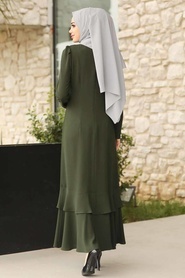 Tesettürlü Abiye Elbise - Kolyeli Yeşil Tesettür Abiye Elbise 3763Y - Thumbnail
