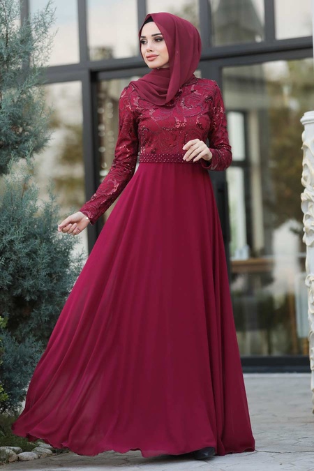 Hijab Evening Dress - Mahogany Hijab Evening Dress 8462BR ...