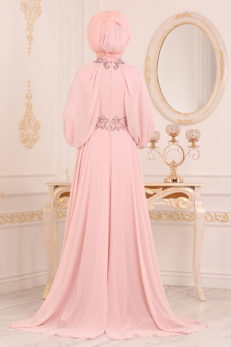 Tesettürlü Abiye Elbise - Powder Pink Hijab Evening Dress 18630PD ...