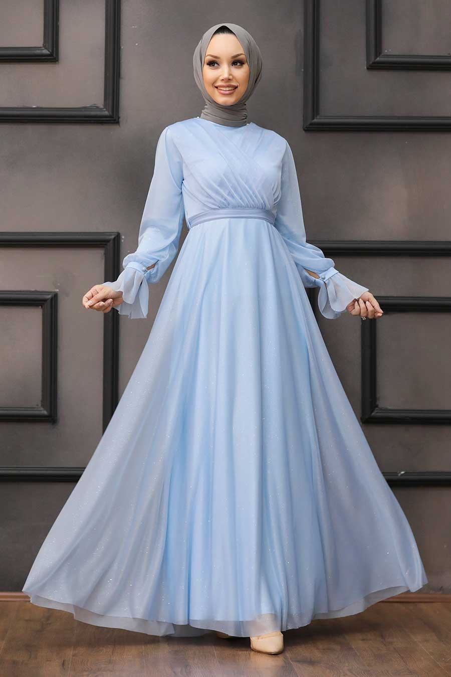 Tesetturlu Abiye Elbise Robe De Soiree Hijab Bleu Bebe 222bm Tesetturisland Com