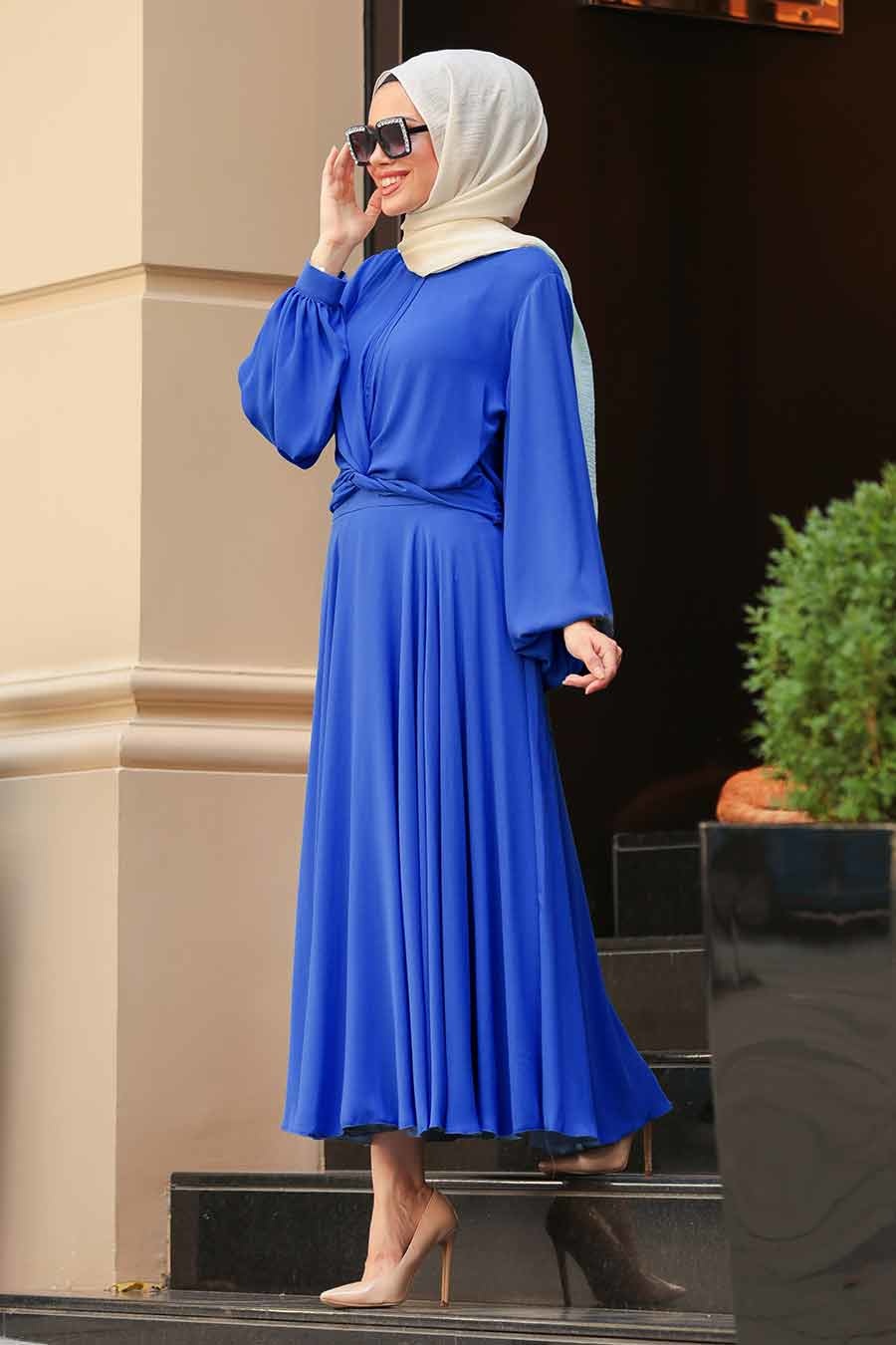 Tuay - Royal Blue Hijab Dual Suit Dress 30590SX - Tesetturisland.com